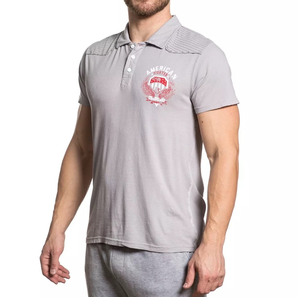 ⭐️NWT American fighter Elmhurst Artisan mens polo SZ LG in silver grey.